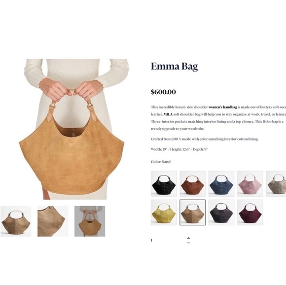 NWT M.I.L.A. Emma shoulder bag suede leather in sand color - Picture 2 of 9